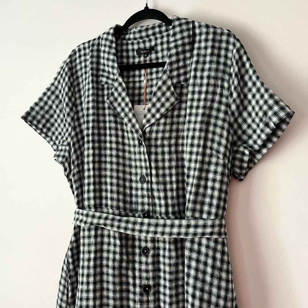 Quince 100% European Linen Button Front Dress Black Gingham NEW NWT X-Large - Picture 5 of 8